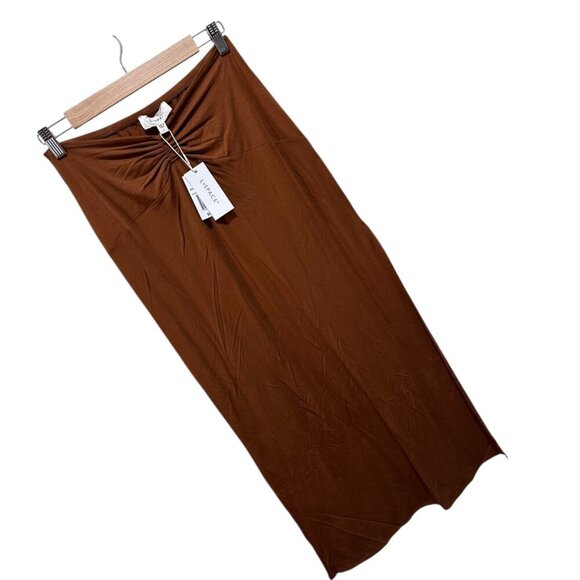L* Space Revolve Size L Skirt “It's A Date” Brown Midi Side Slit Stretchy NWT - Picture 3 of 14